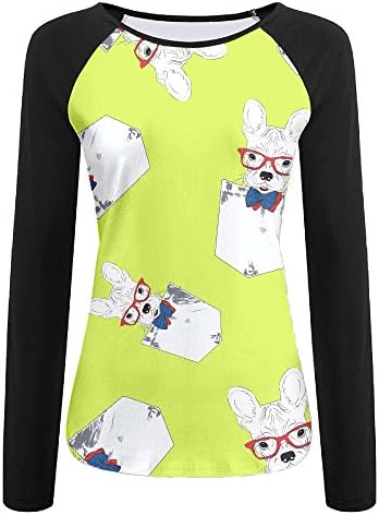 Boston-Terrier-and-French-Bulldog Women Hit Color Blouse T Shirts Long Sleeve Raglan Sweatshirts Tunic Tops