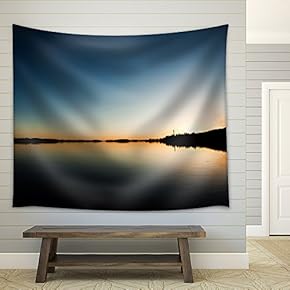 Sundown and Calm Lakescape - Fabric Wall Tapestry Home Decor - 51x60 inches