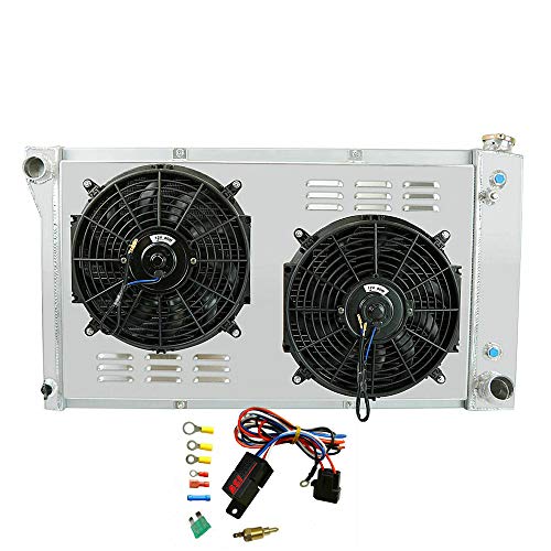 OzCoolingParts 4 Row Core Aluminum Radiator + 2 x 12" Fan w/Shroud + Thermostat/Relay Wire Kit for 1967-1972 68 69 70 71 Chevy C10 C20 K10 K20 K30 Pickup Trucks and GMC More Models