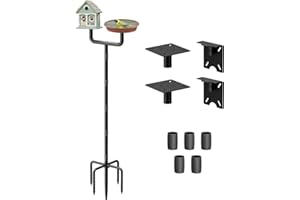 Sungaryard 2 Holders Upgrade Bird House Pole with 90inch for Outdoor Bird Feeder Bath, Heavy Duty Adjustable Birdhouse Stand with 4 Plates & 5 Prong Base for Garden, Yard(NO Birdhouse & Birdbath)