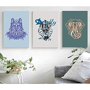 3 Panel Hand Painted Wolf Painting Wall Decor...