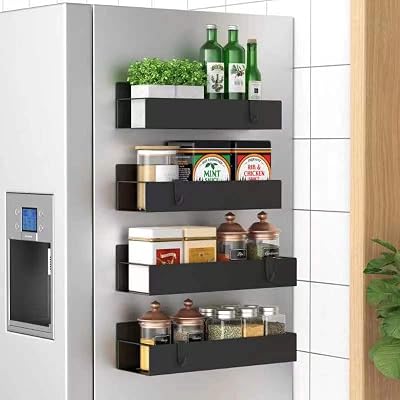 HuggieGems Metal 4 Pack Magnetic Spice Storage Rack Organizer for Refrigerator and Oven, Black Fridge Organizers and Storage