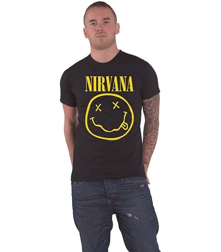 Amazon.com: Nirvana Smile Face Logo T-Shirt - Black (XX-Large