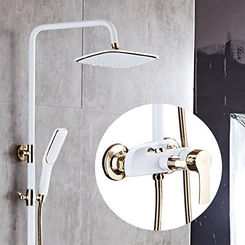 TSAR003 Bathtub Shower Faucet System Wall Mounted, Handheld Spray, Brushed Nickel 9-Inch Rainfall Showerhead,White