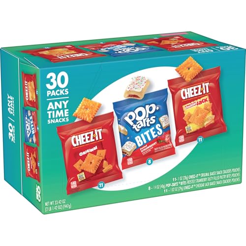 KELLOGG’S CHEEZ-IT & POP-TARTS SNACKS, GRAB ‘N GO, ANY TIME SNACKS VARIETY PACK, 33.42OZ BOX (30 COUNT)