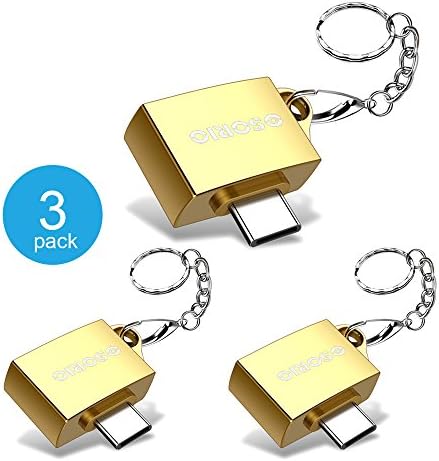 [3 Pack] USB Type C Adapter OSORIO USB C to USB A Adapter Aluminum with Keychain for MacBook Pro, Samsung Galaxy Note 8, S8, S8+, Nintendo Switch, Sony XZ, Nexus 6P 5X, Google Pixel and More (Gold)