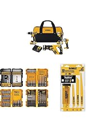 Kit combinado sin escobillas DEWALT 20V MAX XR, compacta de 4 herramientas (DCK484D2) con juego de atornillado y taladrado, 100 piezas y juego de hojas de sierra recíprocas bimetálicas DEWALT DW4898 con estuche, 10 piezas