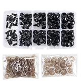 MANYEE 100Pcs Black Plastic Round Teddy Bear Safety Eyes Amigurumi Eyes with 100Pcs Matching Washers for Doll Animal Stuffed Toys All in One Box(6mm-12mm)
