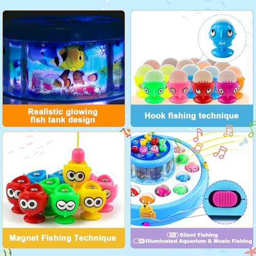 Jerryvon Toys Children 3 Years Montessori – Gift Child 3 4 Years – Fish Fishing Game with 26 Fish Toys and 4 Fishing Rod – Educational Games Children Girl 2 3 4 Years Old – Double Layer Design