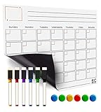Magnetic Calendar & Weekly Planner Dry Erase Board With 5 Erasable Liquid Chalk Marker| White Board Calendar for Fridge | Schedule Calendar for To-Do Lists, Menus & More by Stone & Clark