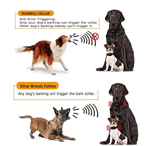 MASBRILL Rechargeable No Bark Collar-Upgrade 2018 Waterproof Stop Barking Devices for Small Medium Large Dogs-Adjustable 7 Levels with 3 modes- Safe, Human and effective to control Barkï¼ˆ11-110lbsï¼‰