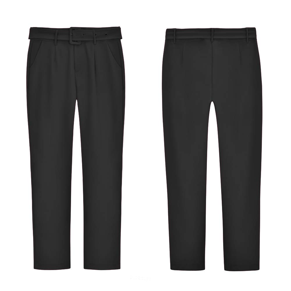 Womens Formal Dress Pants - Comfy Career Straights Leg Work Trousers with Belt Black US 14