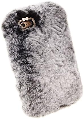 iPhone 6/6s Plus Case RongW Extreme Deluxe Bling 3D Diamond Crystal Chain Rabbit Fur Tiny Bow Bowknot Winter Soft Warm Case Cover for iPhone 6/6s Plus (Grey 5.5)