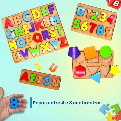 Kit Brinquedos Educativos Madeira MDF | 4 em 1 | Alfabeto, Números, Vogais e Formas | Didático e Seguro