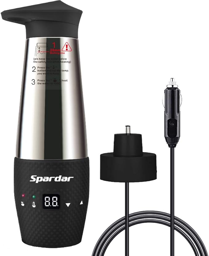 Spardar Water Heating Cup for Car Double Wall Vacuum Insulated Stainless Steel Automatic Working