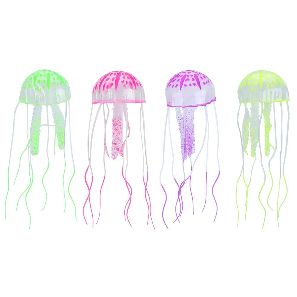Zerodis 4PCS Glowing Jellyfish, Simulation Aquarium Artificial Jellyfish Silicone Fish Tank Floating Fluorescent Jellyfish for Aquarium Landscaping Decoration