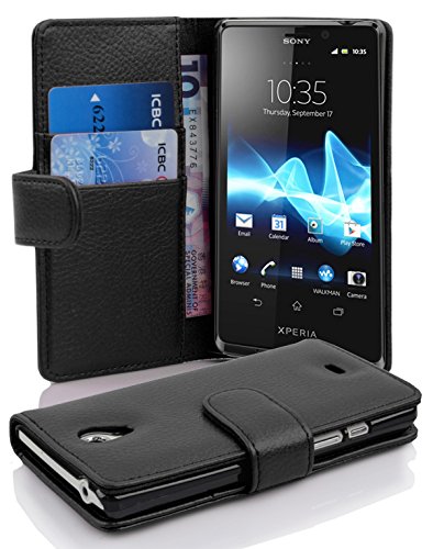 Cadorabo - Book Style Wallet Design for Sony Xperia T with 2 Card Slots and Money Pouch - Etui Case Cover Protection in OXID-BLACK