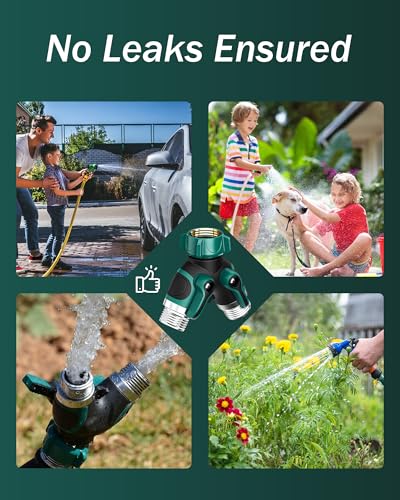 Garden Tap Splitter, 3/4" Dual Y Distributor 2 Way with Independent Switch and Adjustable and Lockable Automatic Irrigation Adapter, for Washing Machine, Gardens