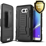 Note 5 Case, Galaxy Note 5 Case, Starshop [Heavy Duty] Dual Layers Kickstand Case With [0.33m 9H Tempered Glass Screen Protector Included] and Locking Belt Clip (Black)