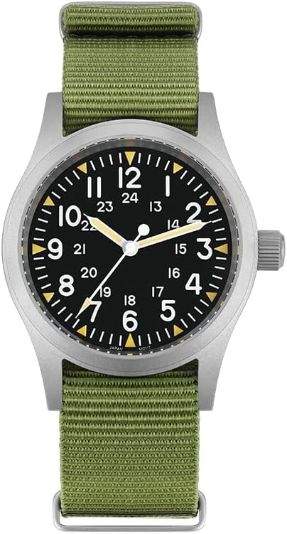 Militado ML05 38mm VH31 Quartz Watch - Domed Sapphire Crystal Field Watch C3 Super Luminous Retro Sweep Wrist Watch for Men 100M Waterproof