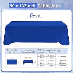 6 Pack Polyester Tablecloths, Royal Blue 90 x 132