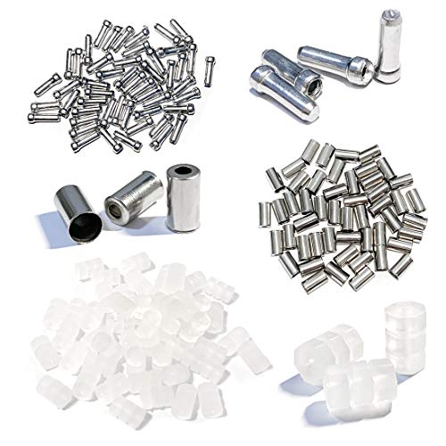 Farbetter 150pcs Bike Brake Cable End Caps, Cable End Tips, O-Ring, Bike Brake Cable Accessories 3 into 1 Sets, 50pcs Bike Cable Tips, 50pcs Cable End Caps, 50pcs Bike Brake Cable O-Ring