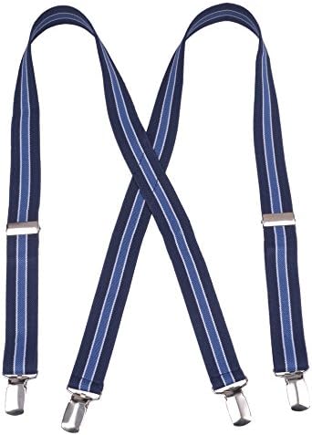 Warm Sunshine Men's X-back Elastic Adjustable Solid Clip Suspender,Blue Navy stripe