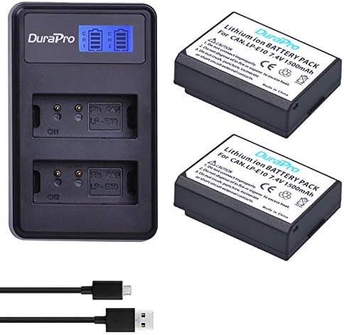 DuraPro 2Packs LP-E10 Battery + Slim LCD Dual USB Charger for Canon LP-E10; EOS 1100D,1200D,1300D,1500D,2000D, Rebel T3, T5