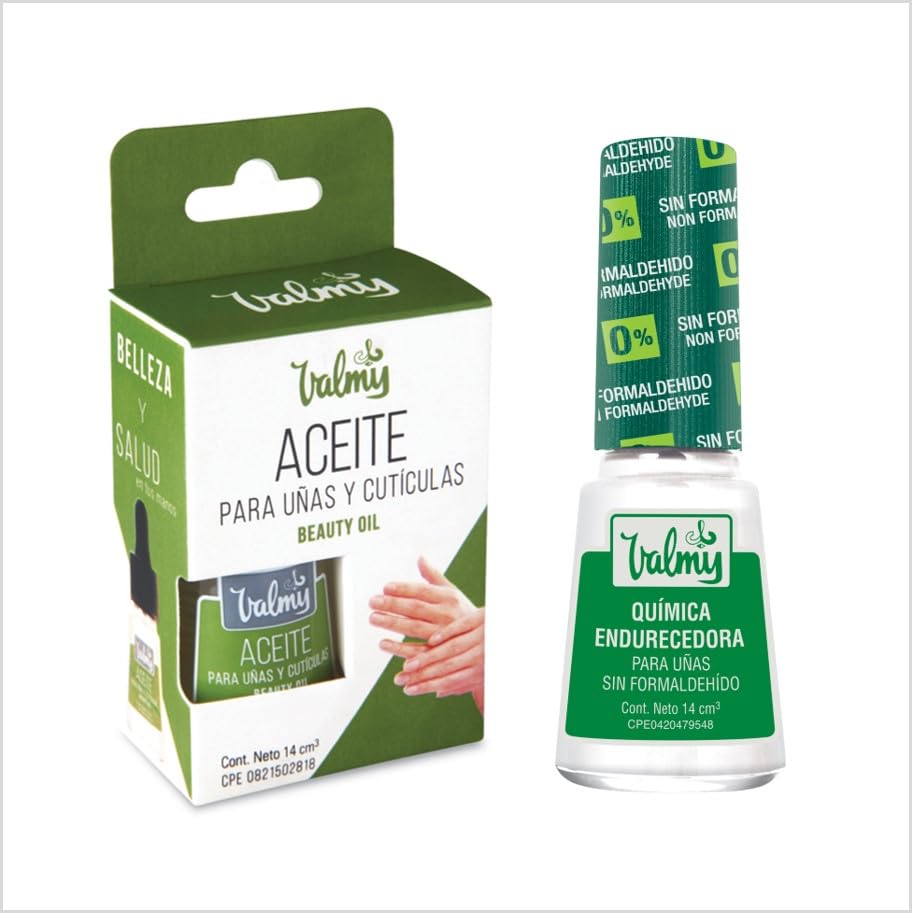 Valmy Pack of Strengthening Treatment for Nails and Cuticles: Formaldehyde Free Chemistry Hardener + Cuticle Conditioner Oil - Protective and Repair Enamel Treatment (15 ml c/u)