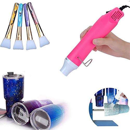 5Pcs Epoxy Glitter Tumbler kit(Hot Air Gun +4Pcs Magic Brushes for Vinyl Crafts) Specially-Made Heat Gun for DIY Acrylic Resin Cups Tumblers to Remove Air Bubbles Bubble Buster Tool - Thumbnail 6