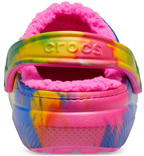 electric pink multi crocs lined