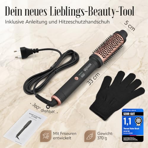 Thermal Brush [Test Winner 1.1] Anti-Frizz Straightening Brush Blowout without Hot Air for All Hair Types - Round Brush Styling Brush Short Hair Curling Brush Heat Brush Thermal Brush Hot Brush 120