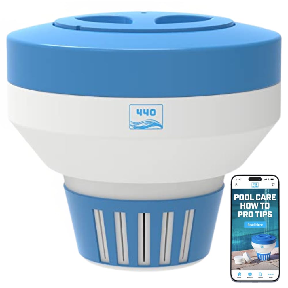 440 Pool Chlorine Floater Dispenser, Fits Up to 5 Pieces of 3-Inch Chlorine Tabs, Adjustable Flow, Control, Heavy-Duty Plastic - Suitable for Small & Large Pools - 9.6 Ounces