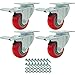 FactorDuty 4 Pack Caster Swivel Plate On Red Polyurethane Wheels with HD Hardware Kit, 3