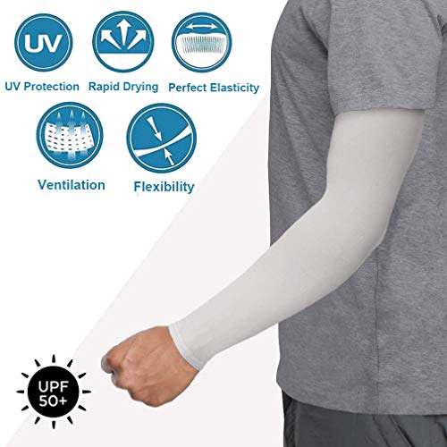 Arm Sleeves for Women Men UV Protection Cooling, Talshy Sleeves to Cover Arms Warmers Sports Compression Sleeves Tattoo Covers with Cooling Towel for Boy Girls Cycling Running Basketball Football Gray