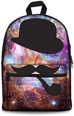 Galaxy Stars Universe Space Printing Canvas Backpacks Black Mustache Women Daypacks Middle School Students Rucksack CC2262J Small-39x29x17.5CM