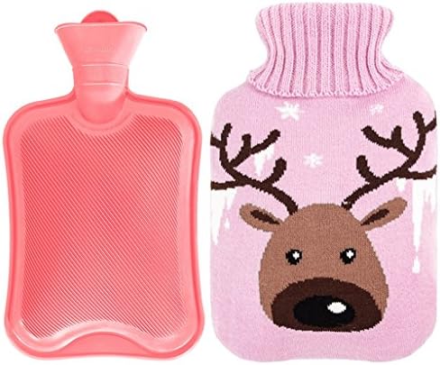 Hot water bag, natural rubber and cartoon soft knit protection to keep warm and comfortable ( Color : Pink L )
