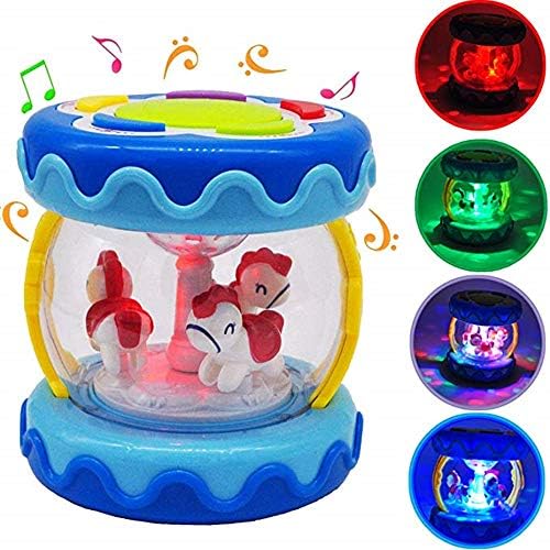 Carousel Music Drum Baby Rotating Projector Electronic Touch Drum Set with Music and Lights Toy Early Educational Toys Gift for 1 2 3 Year Girls Boys Kids or Toddlers