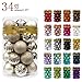 KI Store Champagne Christmas Balls 34pcs 1.57-Inch Small Christmas Tree Decoration Ornaments for Xmas Tree Holiday Wreath Garland Decor Ornaments Hooks Included