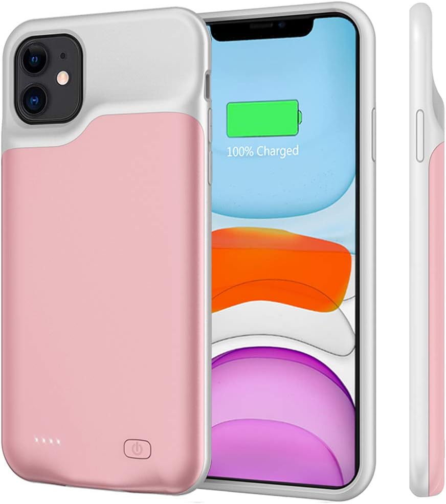 Battery Case for iPhone 11, 6000mAh Portable Rechargeable Battery Pack Charging Case for iPhone 11 (6.1 inch) Extended Battery Charger Case Backup Power Bank (Pink)