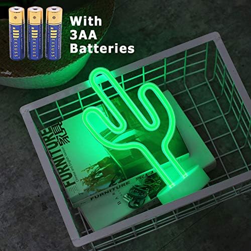 HONGM Cactus Neon Signs LED Neon Light Sign with Holder Base Battery Powered/USB for Party Supplies Girls Room Decoration Accessory for Party Table Decoration Children Kids Gifts