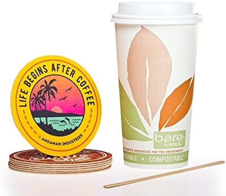 Solo Bare 20 oz Compostable Eco-Friendly Hot Paper Coffee Cup Bundle (Set of 100 Cups) - Cup, Lid, Stir Stick, and Coaster by Andaman