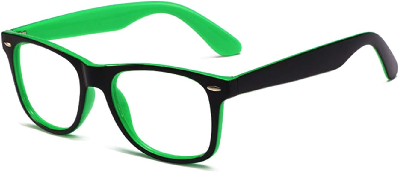 Blue Light Blocking Computer/Gaming Readers Glasses Anti Glare Anti Eyestrain Clear Lens Visual Color Real Round Vintage Hipster Frame,0.00,No Magnification (Outside Black Inside Green)