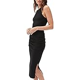 Michael Stars Women's Wide-Ribbed Casual Wren Midi Dress with Cutaway Shoulders and Slit