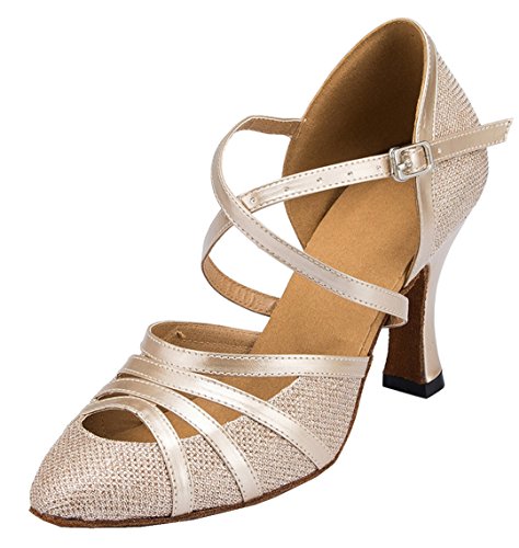 MGM-Joymod Womens Ankle Starp Closed Toe Glitter Synthetic Evening Wedding Tango Ballroom Modern Latin Dance Shoes
