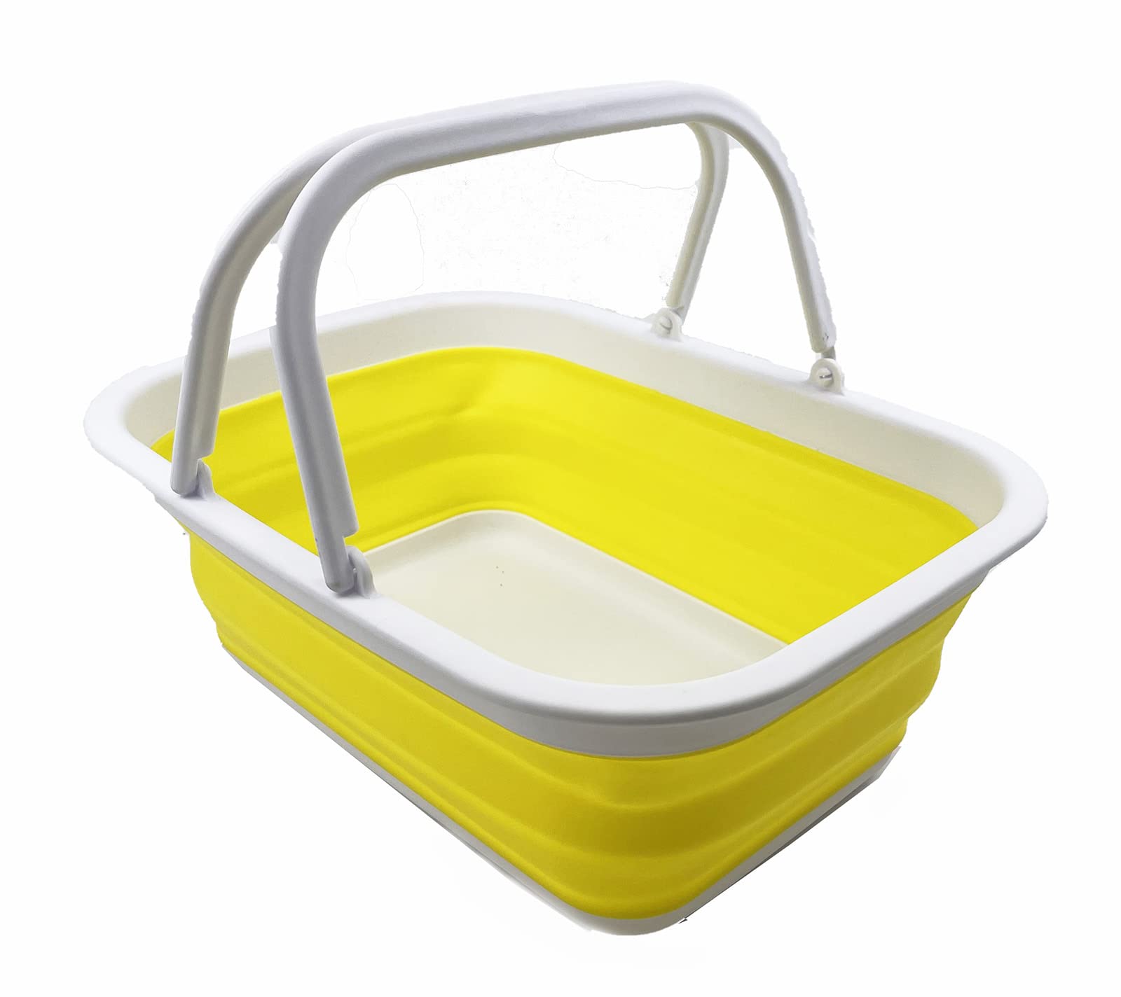 SAMMART 9.2L Collapsible Tub with Handle - Portable Outdoor Picnic Basket/Crater - Foldable Shopping Bag - Space Saving Storage Container (White/Lemon)