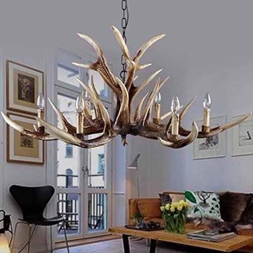 SHF Resin Antler Chandeliers Faux Antler Fixture 6 Light 4 Feet Matching Chain(Bulbs Not Included)