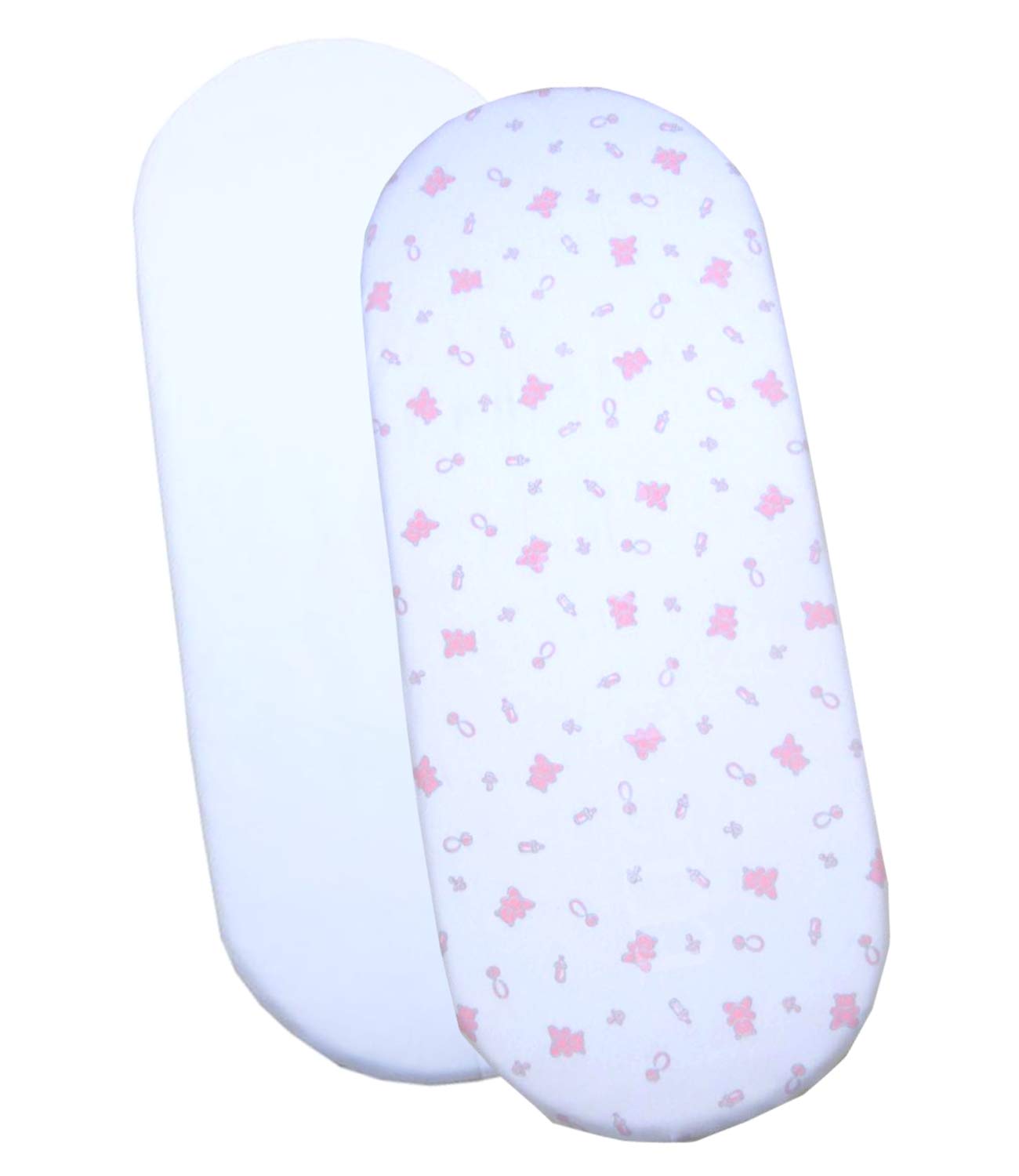 BabyPrem 2 Fitted Cotton Moses Basket Sheets (73-76 x 28-30cm) Pink Teddy