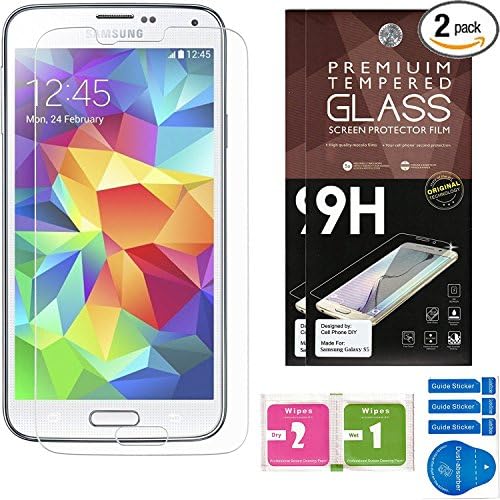 Samsung Galaxy S5 Screen Protectors [Set of 2] – Ballistic Tempered Glass – Maximum Impact Protection - 99.9% Crystal Clear HD Glass - No Bubbles – Cell Phone DIY Premium Protector Kit