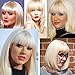 Magibrunette Blonde Short Bob Wigs for Women, Straight with Flat Bangs Synthetic Shoulder Length Blunt Cut Bang Heat Resistant Hair with Wig Cap Natural Looking Cosplay Costume Daily Use